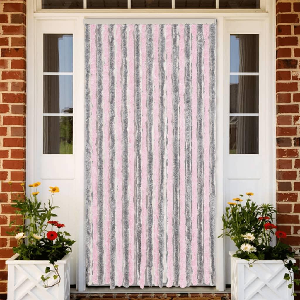Flueforhæng 90x200 cm chenille sølvgrå og lyserød