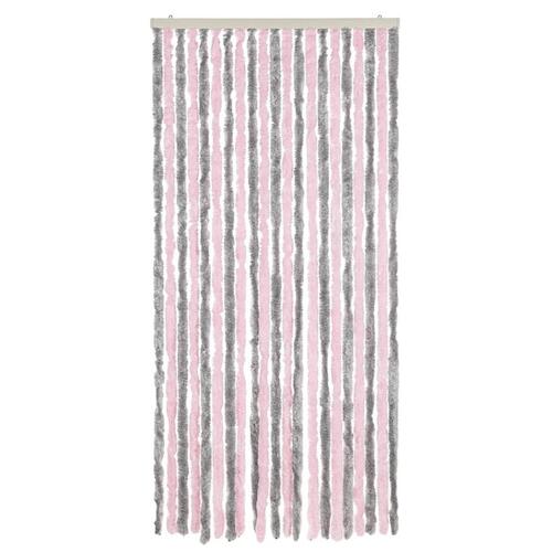 Flueforhæng 90x200 cm chenille sølvgrå og lyserød