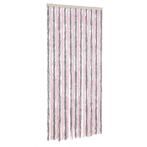 Flueforhæng 56×185 cm i chenille - sølvgrå/lyserød