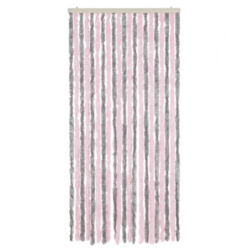 Flueforhæng 56×185 cm i chenille - sølvgrå/lyserød