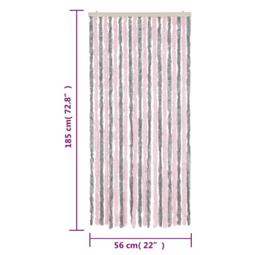 Flueforhæng 56×185 cm i chenille - sølvgrå/lyserød