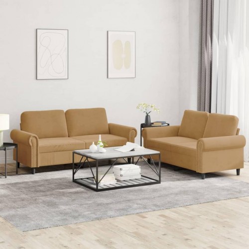 Sofasæt i velour - 2-pers. 120/140 cm, brun, 2 dele med hynder