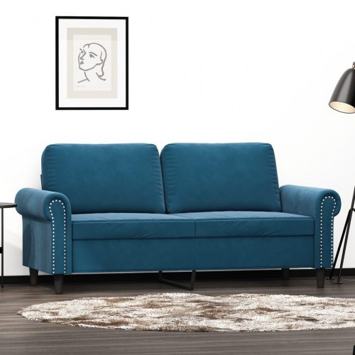 2-personers sofa i blå velour - 172 cm