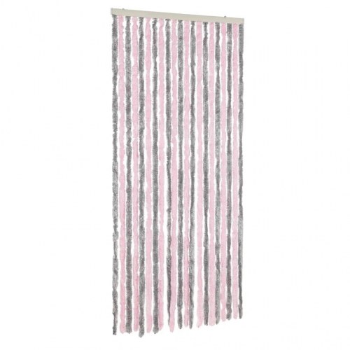 Flueforhæng 90×220 cm i chenille - sølvgrå/lyserød dørgardin