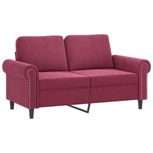 2-personers sofa i velour med pyntepuder - 120 cm, vinrød