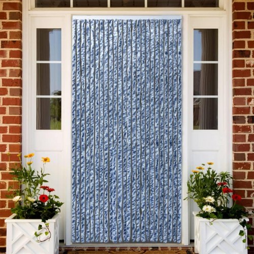 Flueforhæng 100×230 cm i chenille - blå/hvid dørgardin
