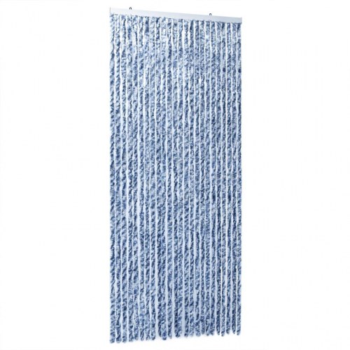 Flueforhæng 100×230 cm i chenille - blå/hvid dørgardin