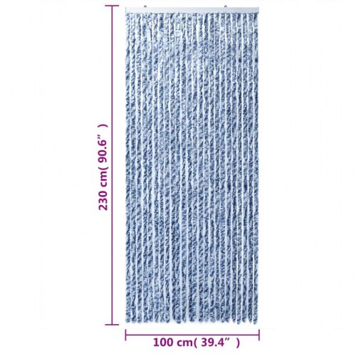 Flueforhæng 100×230 cm i chenille - blå/hvid dørgardin