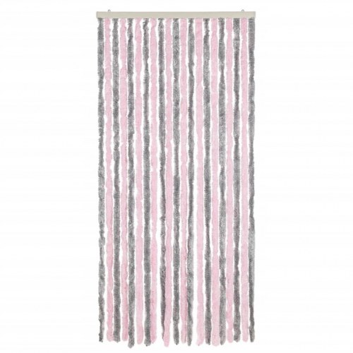 Flueforhæng 100×230 cm i chenille - sølvgrå/lyserød