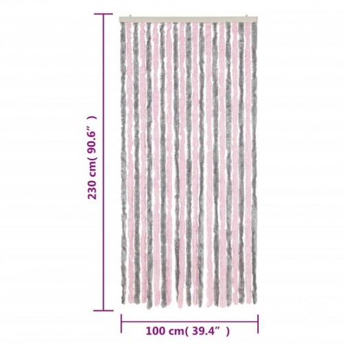 Flueforhæng 100×230 cm i chenille - sølvgrå/lyserød