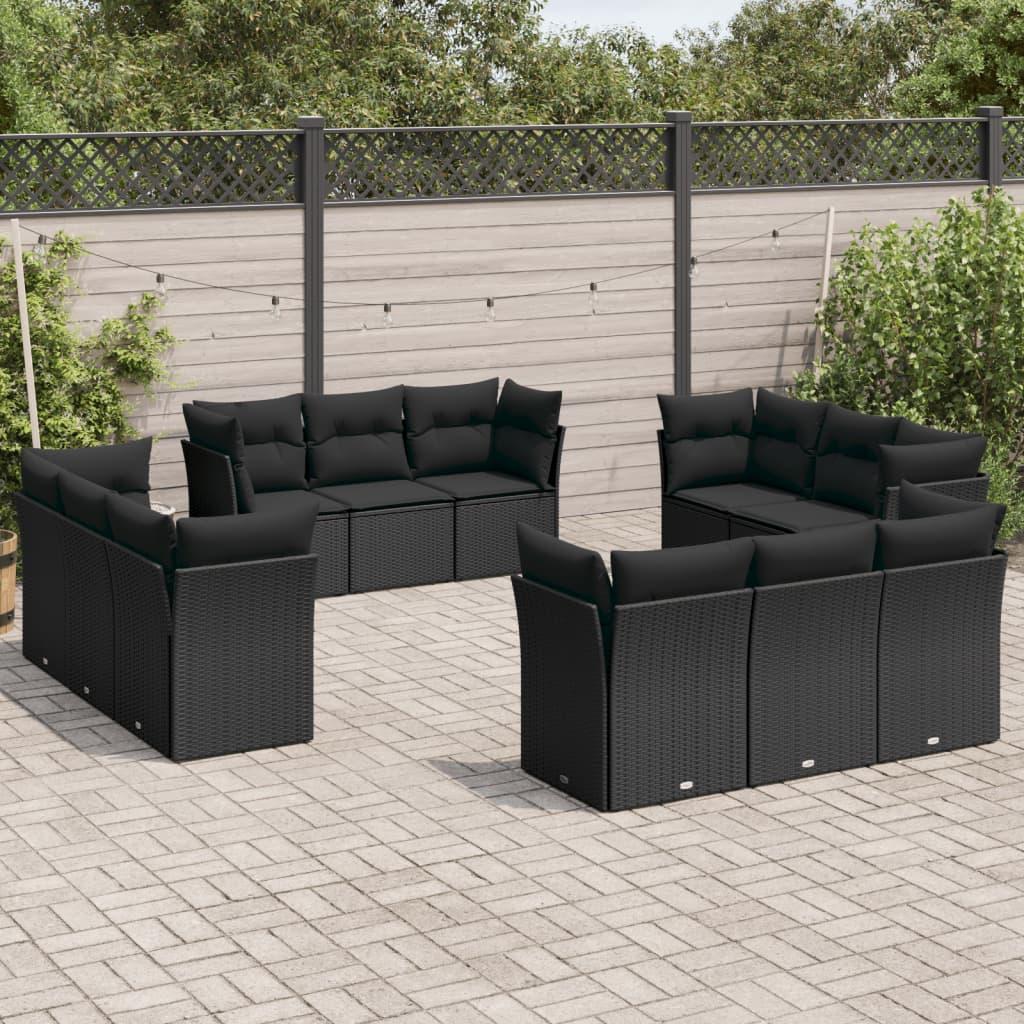 Sofasæt Til Haven 12 Dele Med Hynder Polyrattan Sort - Sort / Uden bord