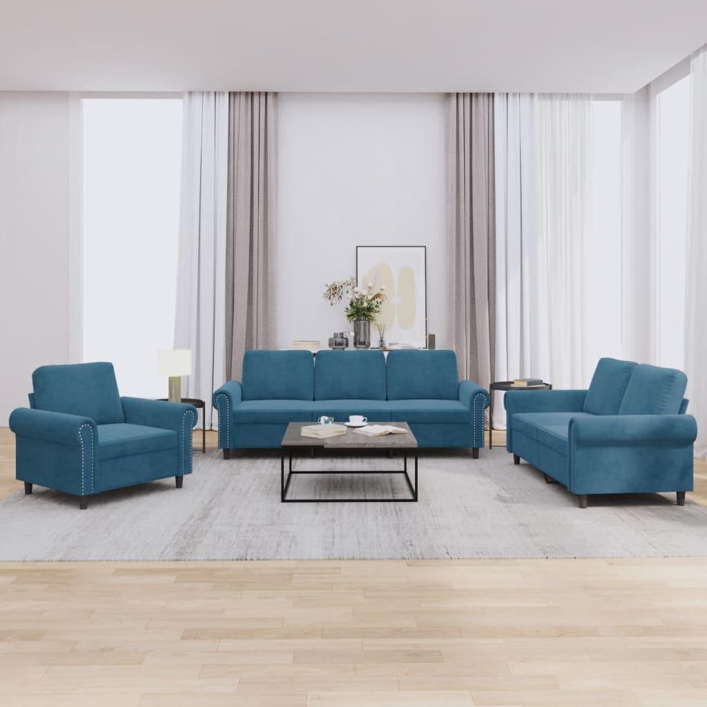 3 Personers Sofa Med Hynder Velour Blå