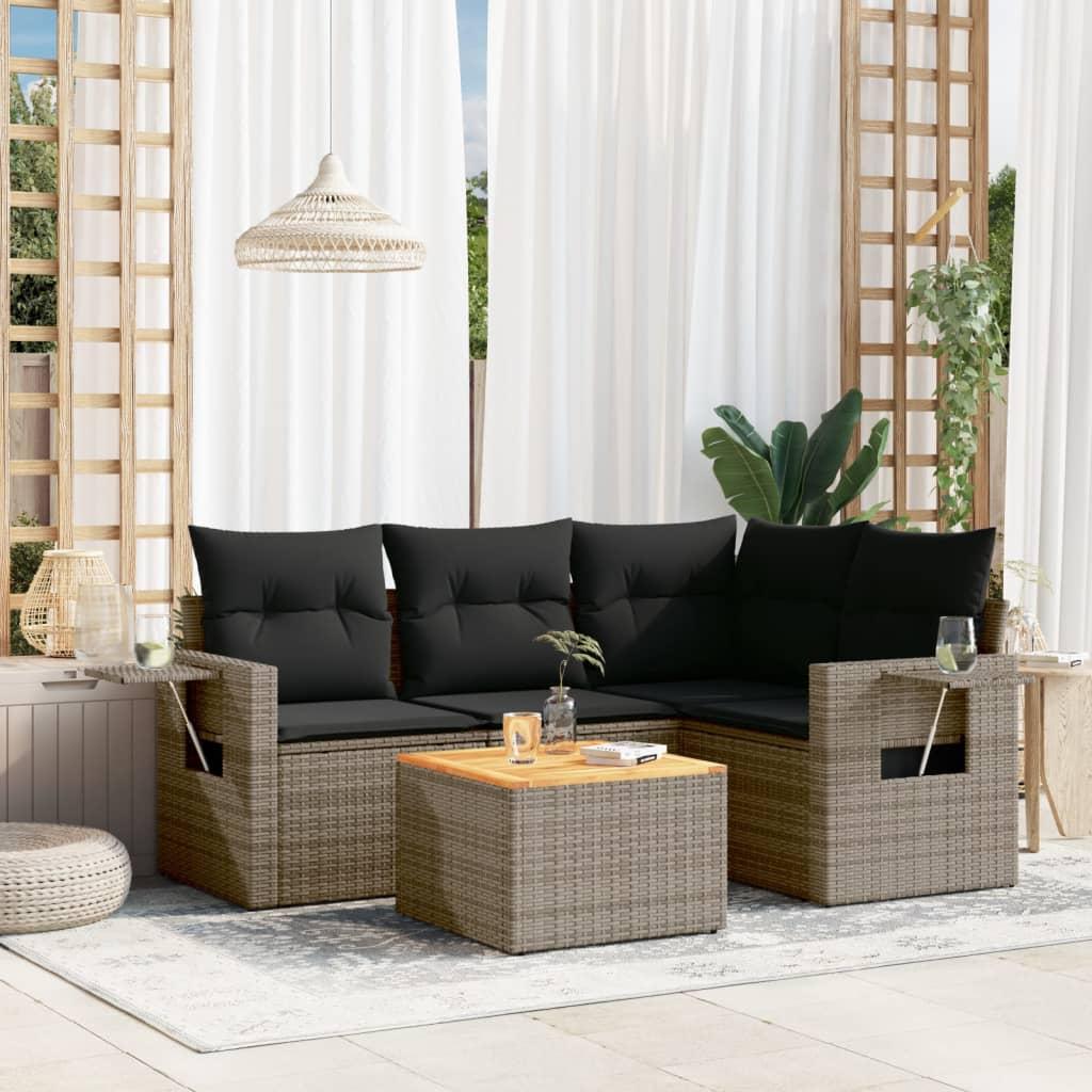 Havesofasæt i polyrattan med opbevaring - 5 dele, grå