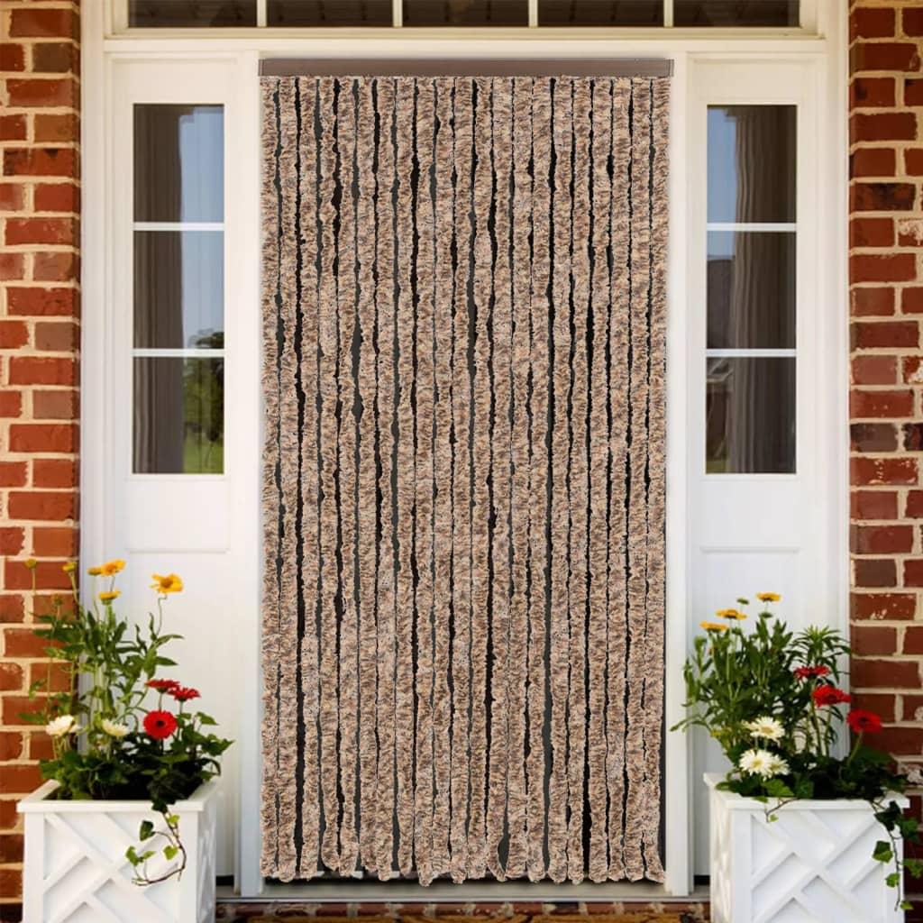 Flueforhæng 90x220 cm chenille beige og mørkebrun billede