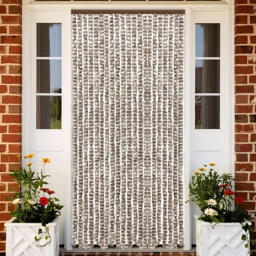 Flueforhæng 90x200 cm chenille gråbrun og hvid