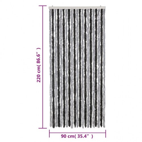 Flueforhæng 90 × 220 cm i chenille - grå/sort dørgardin