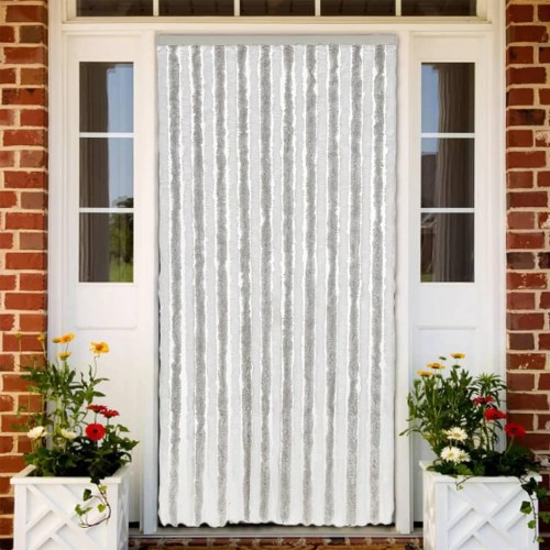 Flueforhæng 100 × 220 cm i chenille - lysegrå/hvid