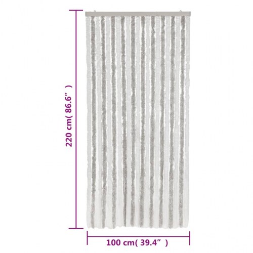 Flueforhæng 100 × 220 cm i chenille - lysegrå/hvid