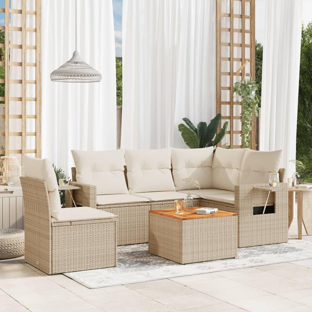 Havesofasæt 6 Dele Med Hynder Polyrattan Beige - Beige / 2x middle table 1x corner