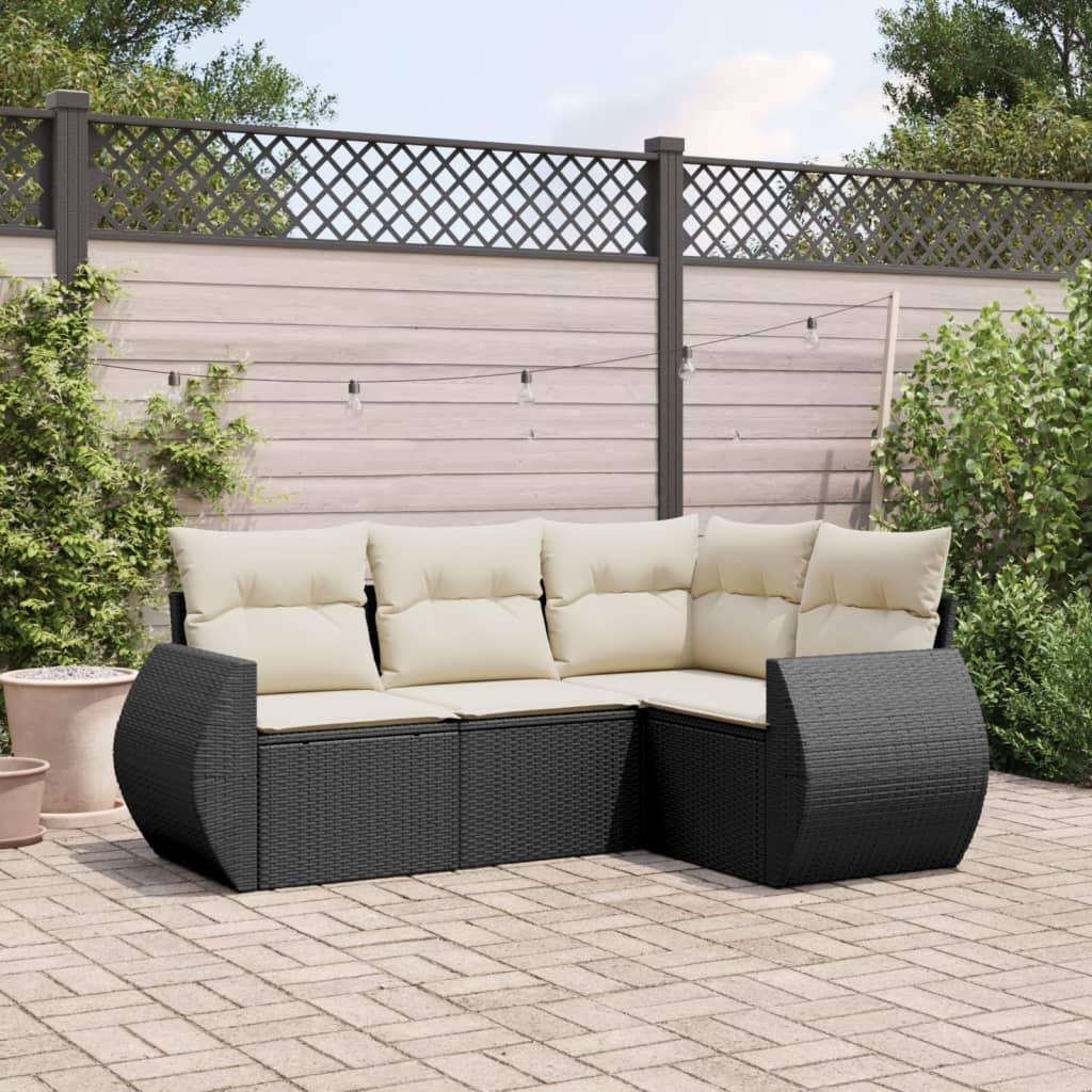 Sofasæt Til Haven 4 Dele Med Hynder Polyrattan - Sort og cremefarvet / Med bord
