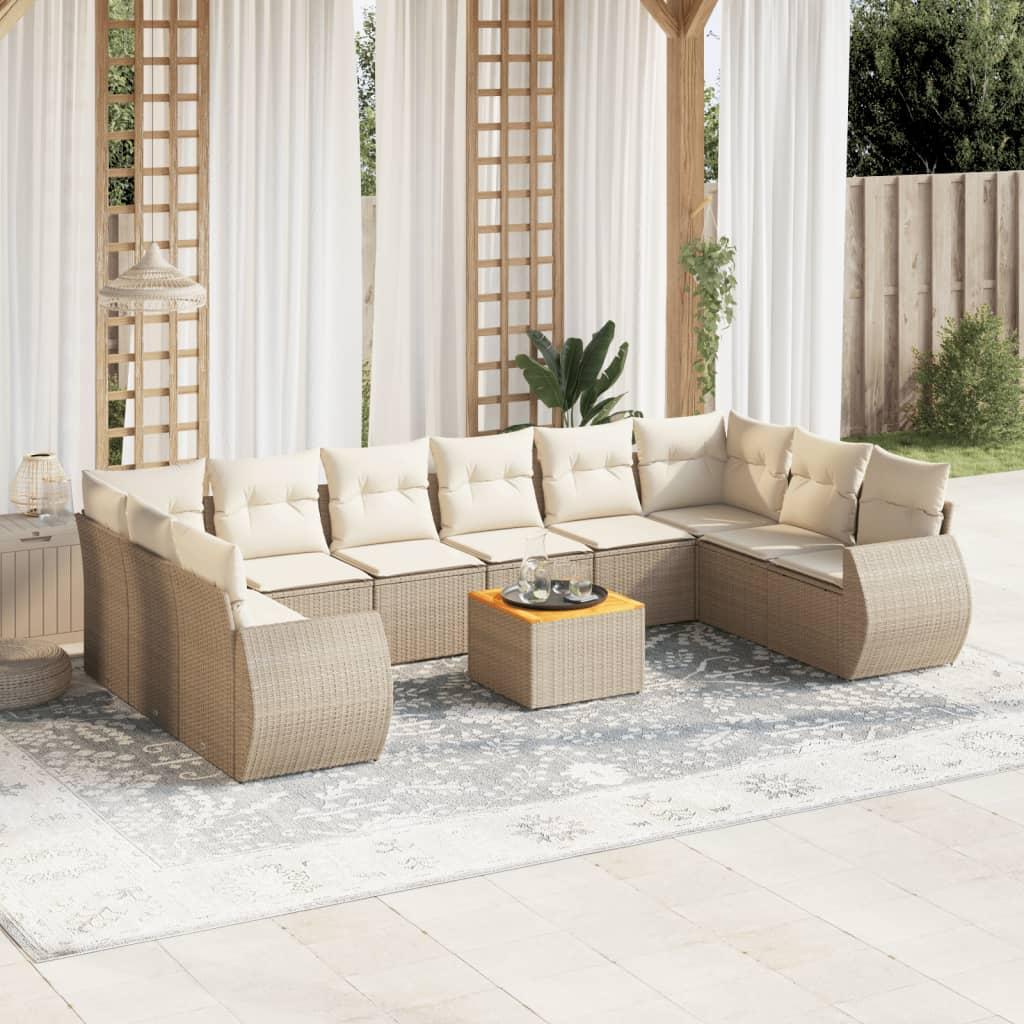 Sofasæt Til Haven 11 Dele Med Hynder Polyrattan - Beige / 2x corner table 6x middle