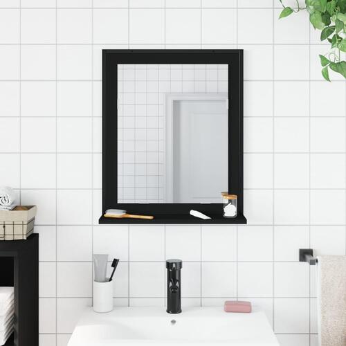 Badeværelsesspejl med hylde 50x12x60 cm konstrueret træ sort