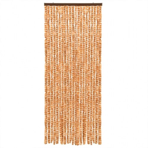 Flueforhæng 90×200 cm i chenille - okkergul/hvid