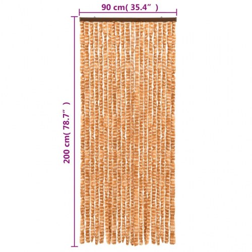 Flueforhæng 90×200 cm i chenille - okkergul/hvid