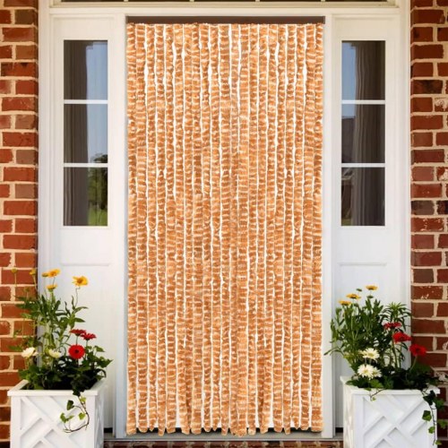 Flueforhæng 100×230 cm i chenille - okkergul/hvid