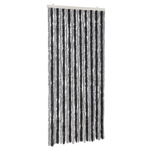Flueforhæng 56×185 cm i chenille - grå/sort dørgardin