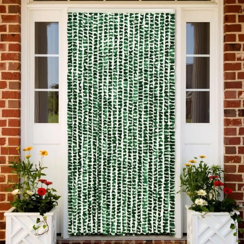 Flueforhæng 56×200 cm i chenille - grøn/hvid dørgardin