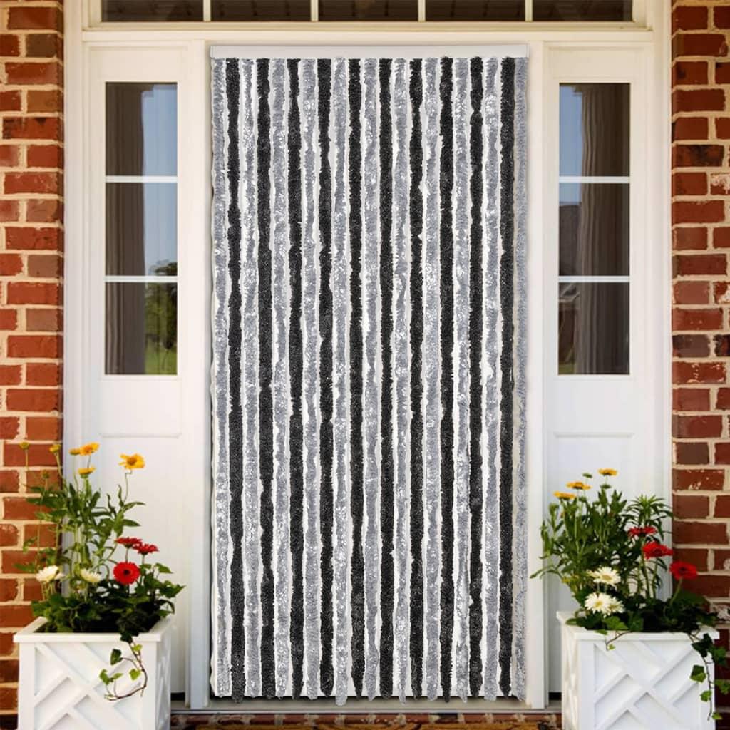 Flueforhæng 100x200 cm chenille grå og sort billede