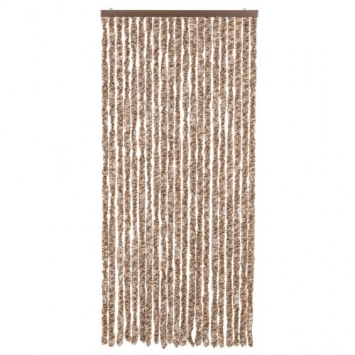Flueforhæng 100 × 230 cm i chenille - beige/mørkebrun
