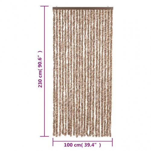Flueforhæng 100 × 230 cm i chenille - beige/mørkebrun