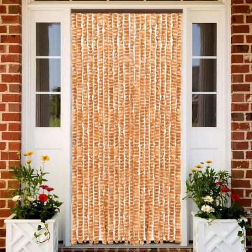 Flueforhæng 100×200 cm i chenille - okkergul/hvid