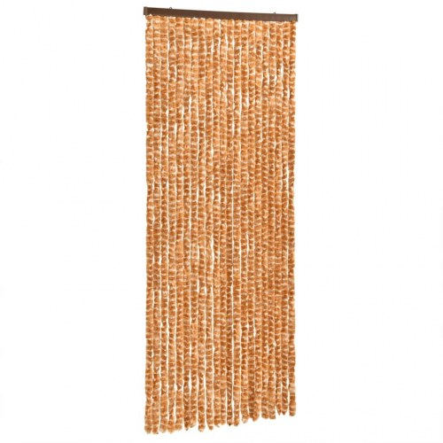 Flueforhæng 100×200 cm i chenille - okkergul/hvid