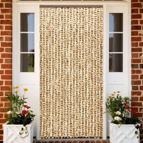 Flueforhæng 56×200 cm i chenille - beige/brun dørgardin
