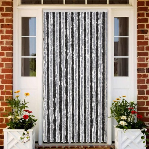 Flueforhæng 100 × 220 cm i chenille - grå/sort