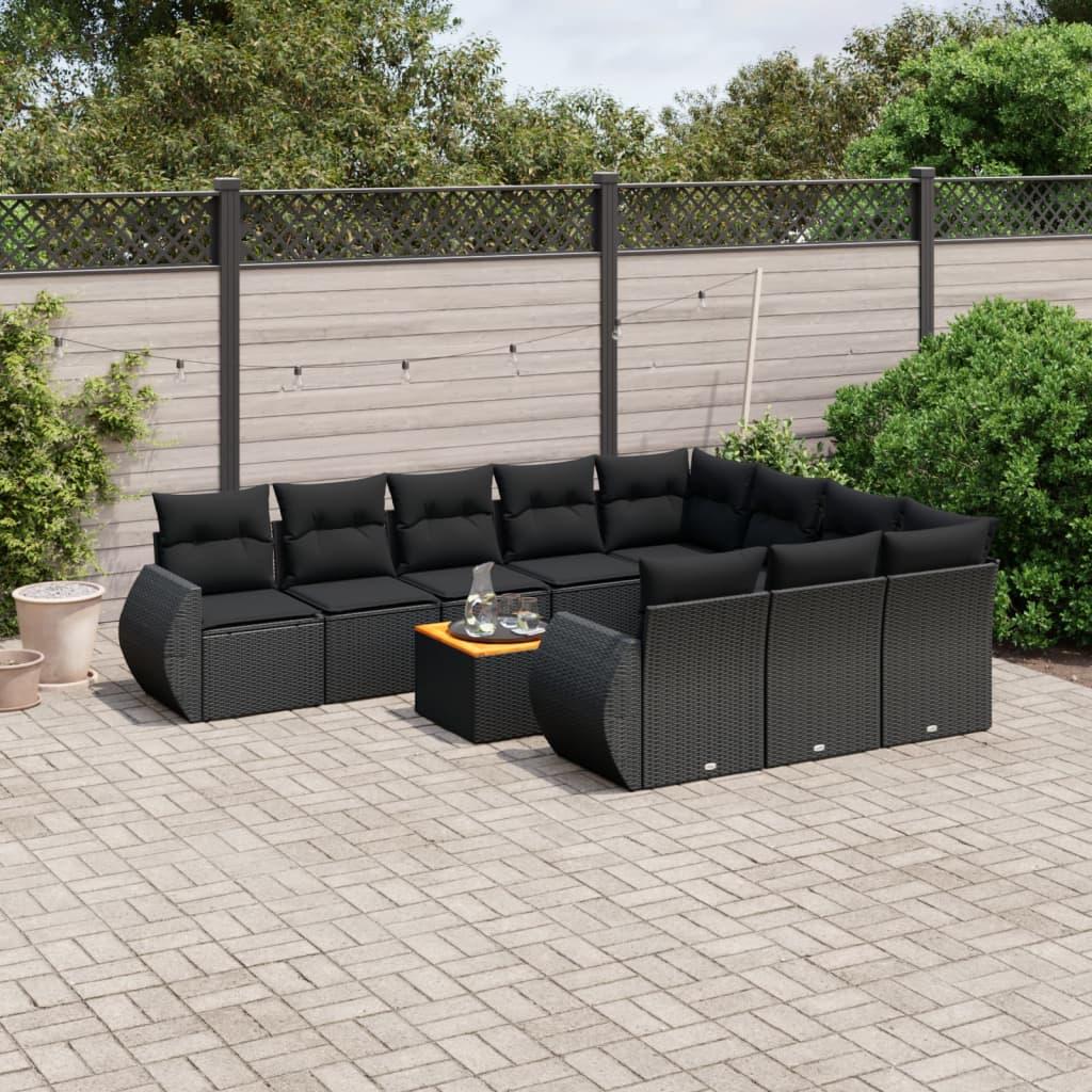 Sofasæt Til Haven 11 Dele Med Hynder Polyrattan - Sort / bord 6x midterdel 2x hjørnedel