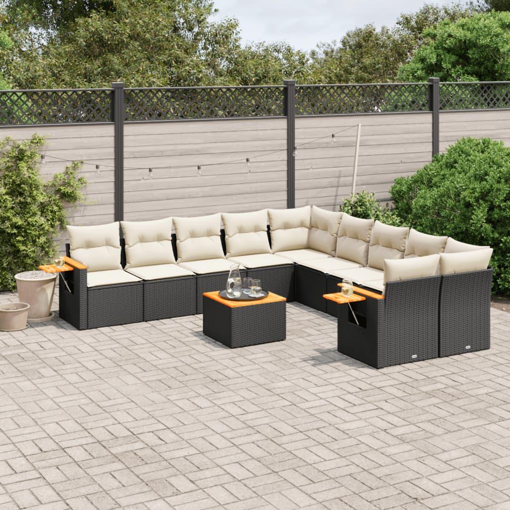 Sofasæt Til Haven 10 Dele Med Hynder Polyrattan - Sort og cremefarvet / Med bord