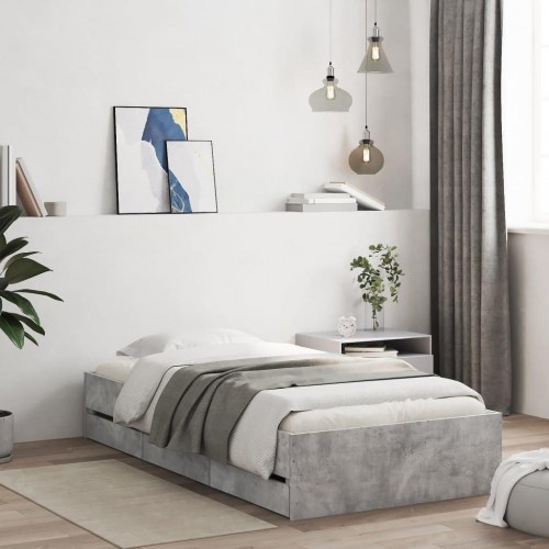 Sengeramme med skuffer 90×200 cm - konstrueret træ, betongrå