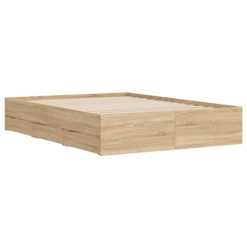 Sengeramme med skuffer 135x190 cm - konstrueret træ i sonoma-eg