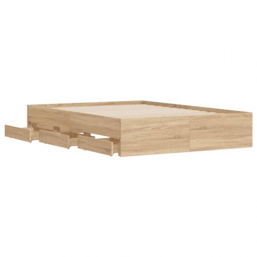 Sengeramme med skuffer 135x190 cm - konstrueret træ i sonoma-eg
