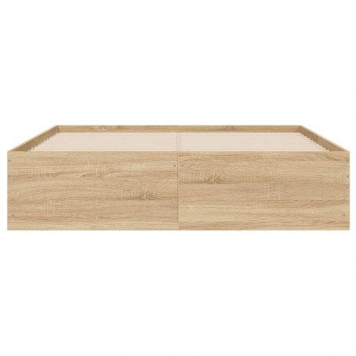 Sengeramme med skuffer 135x190 cm - konstrueret træ i sonoma-eg