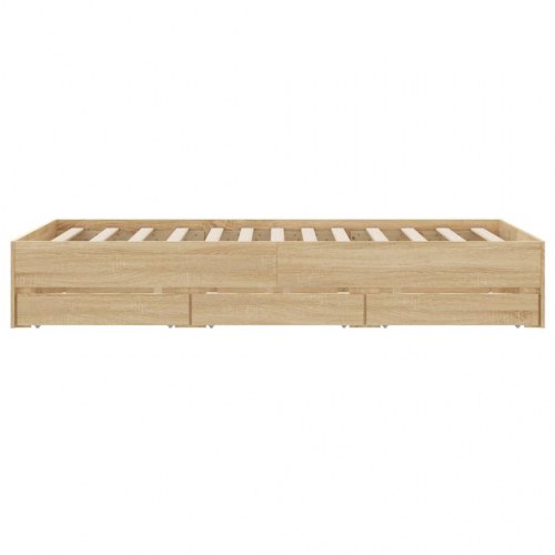 Sengeramme med skuffer 135x190 cm - konstrueret træ i sonoma-eg