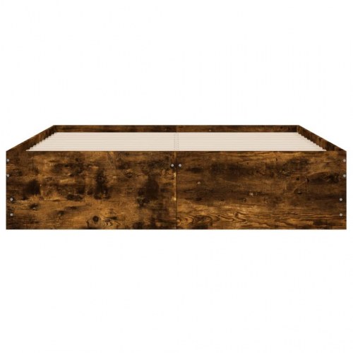 Sengeramme med skuffer 135 × 190 cm - konstrueret træ, røget eg