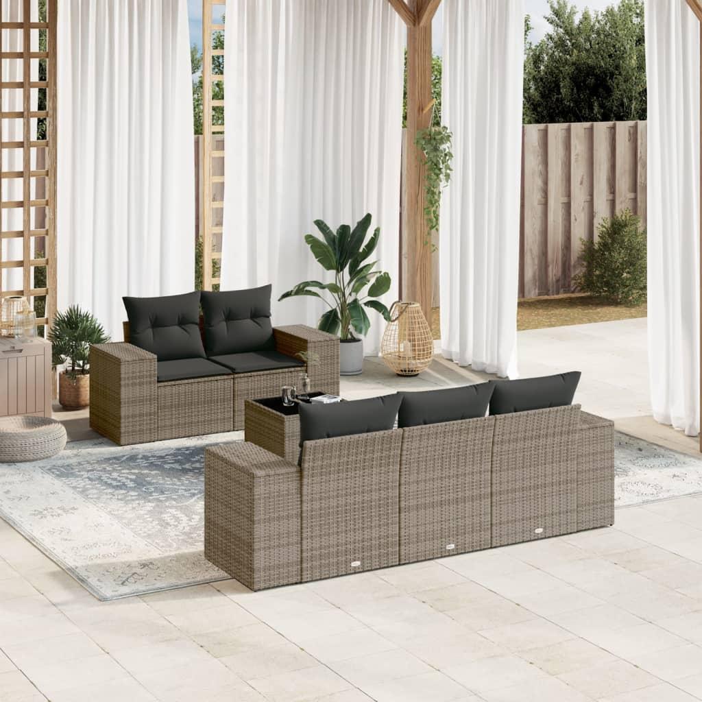 Sofasæt til haven i polyrattan - 6 dele med hynder, grå