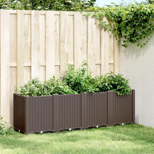 Plantekasse med 4 blomsterkasser 160 x 40 x 53 cm - brun