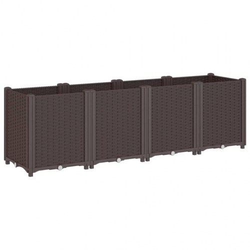 Plantekasse med 4 blomsterkasser 160 x 40 x 53 cm - brun
