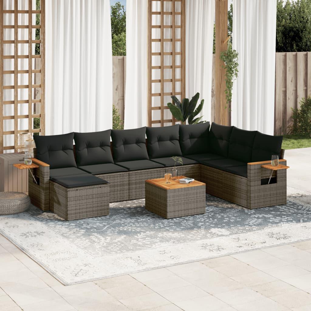 Sofasæt Til Haven 9 Dele Med Hynder Polyrattan - Grå / Med bord
